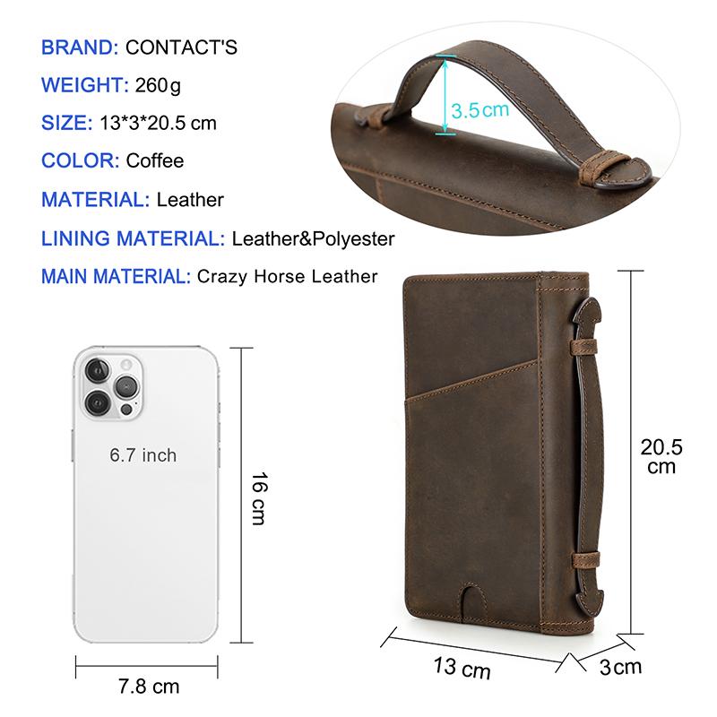 CONTACT'S Herren-Geldbörsen aus echtem Leder, Handytasche, Kartenhalter mit Stiftschlitz, Reisepasshülle für Männer