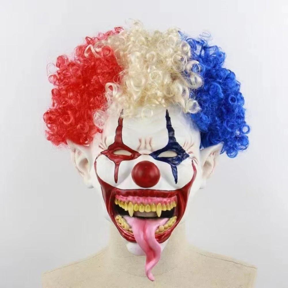 Terrifying Clown Costume Mask Toothy Tongue Out Colorful Hair Ghost Festive Mask JingleJangle Style Scary Design Clown Mask