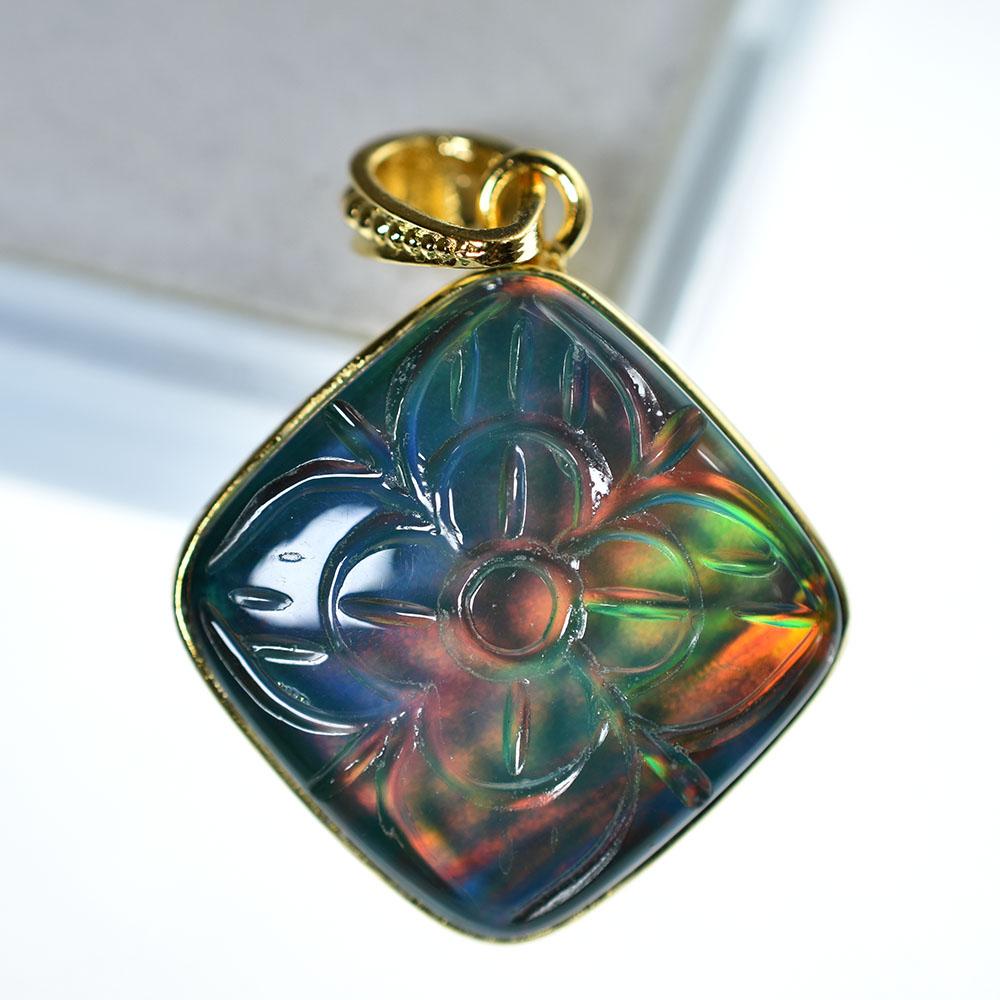 Multicolor 37.55Ct Natural Opal CERTIFIED 18K Gold Plated Square Cushion Pendant MY.PDG-330-NS