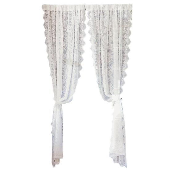 1 Panel White Lace Door Curtain, Sheer Room Divider Curtain, Retro Scalloped Floral Lace Curtain with Rod Pocket for Bedroom Balcony