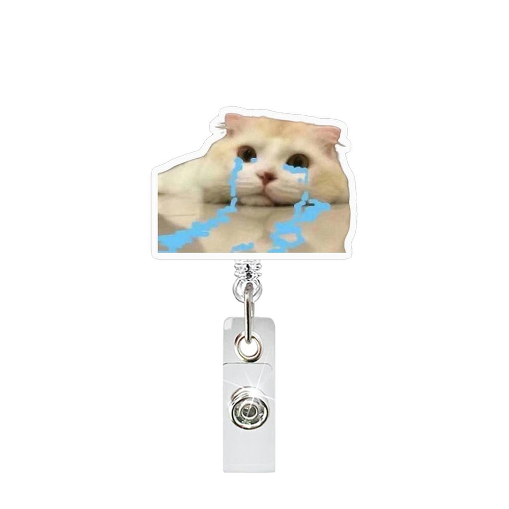 Funny Cat Expression Retractable Hospital Nurse Badge Holder Reel Cute Cartoon Meow Id Tag Work Card Holder Keychains