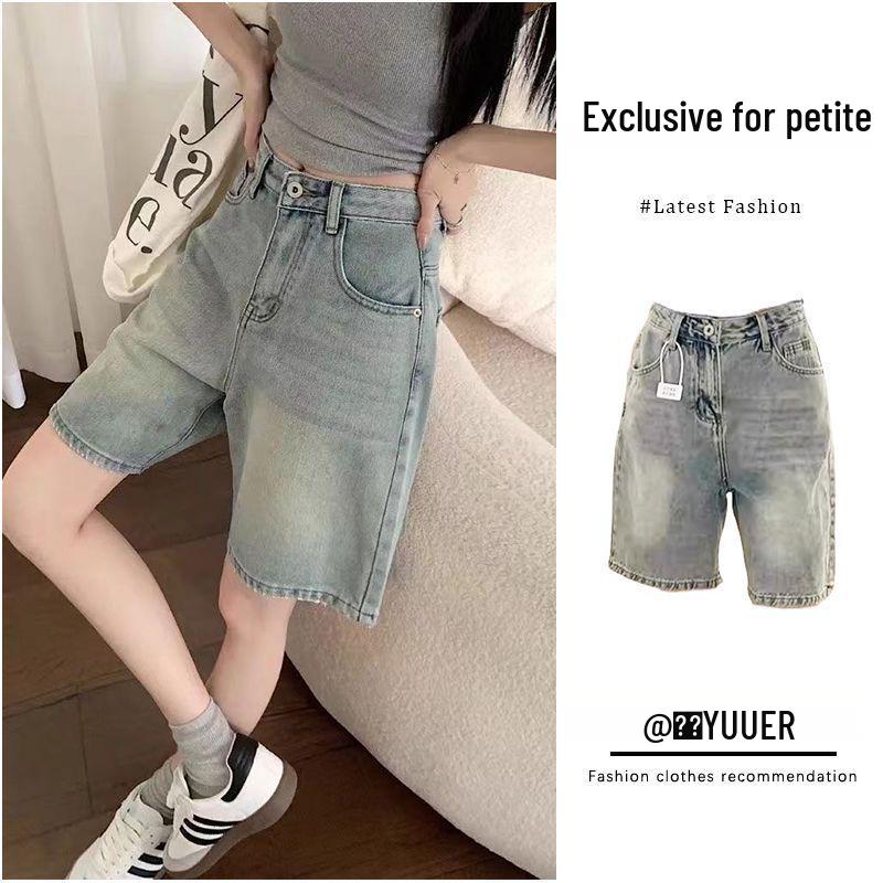 

145 New Retro Small Summer High-Waisted Distressed Denim Shorts for Women - Five-Point, Mid-Length, Wide-Leg Style Extra Small