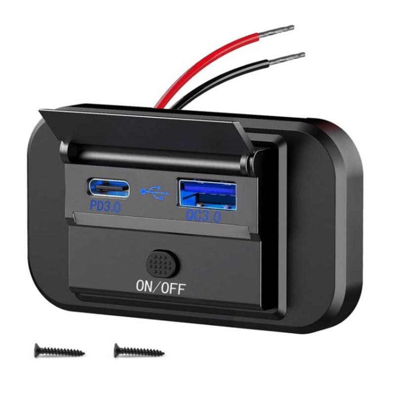 Quick Charge Pd Type C Dual Usb Ports Car Bus Charger Socket Adapter 12V/24V Usb Power Panel With Swith For Marine Motorcycles