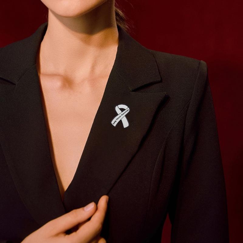 White Ribbon Enamel Brooch Pins Lung Cancers Prevention Awareness Badge Lapel Badges Jewelry Gift for Friends Nurse