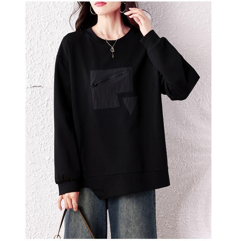 DIMANAF 2025 Plus Size Women Hoodies Shirts Autumn T-shirt Long Sleeve Loose Casual Tops Tees Black