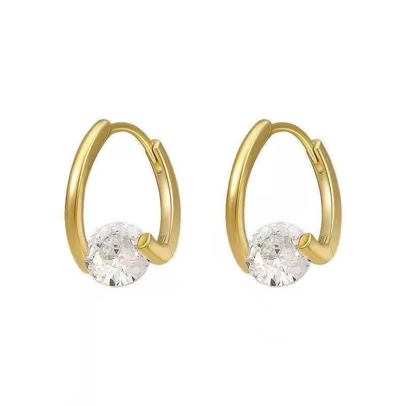European Geometric Zircon Gold Earrings: Light Luxury for Autumn/Winter