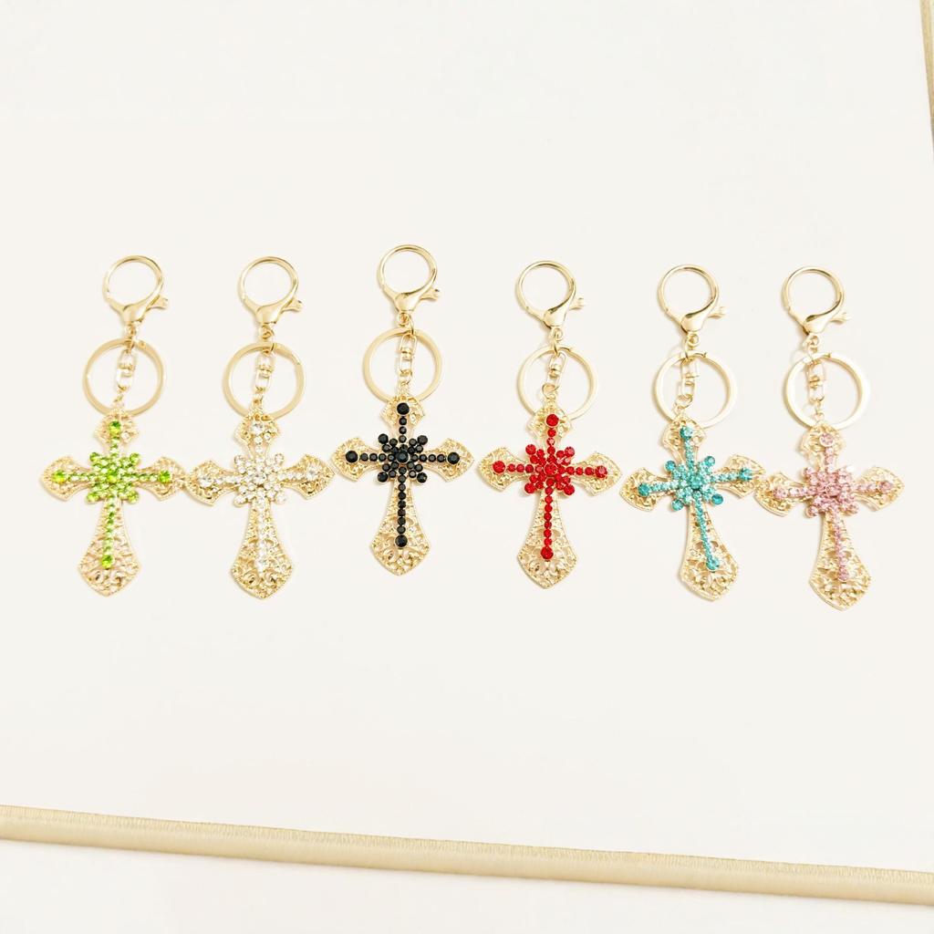 Micro-Paved Rhinestone Cross Metal Keychain: Hot Selling Car and Bag Charm Keyring