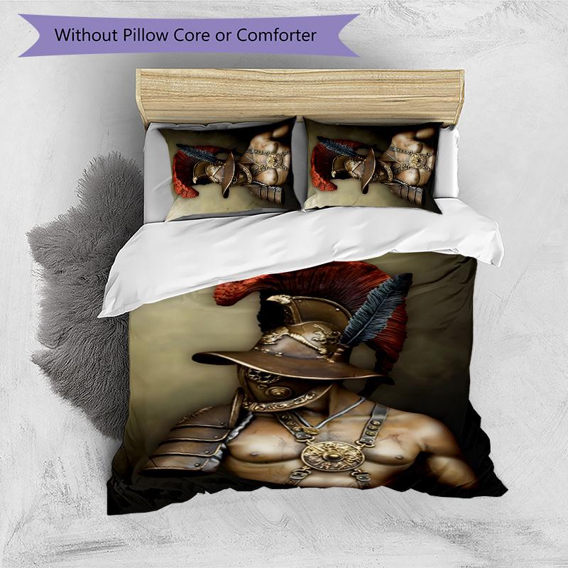 Gladiator Helmet 3pcs Bedding Set Duvet Cover Closure Includes 1 Duvet Cover & 2 Pillowcases for All Seasons Bedroom Home Dorm Decor