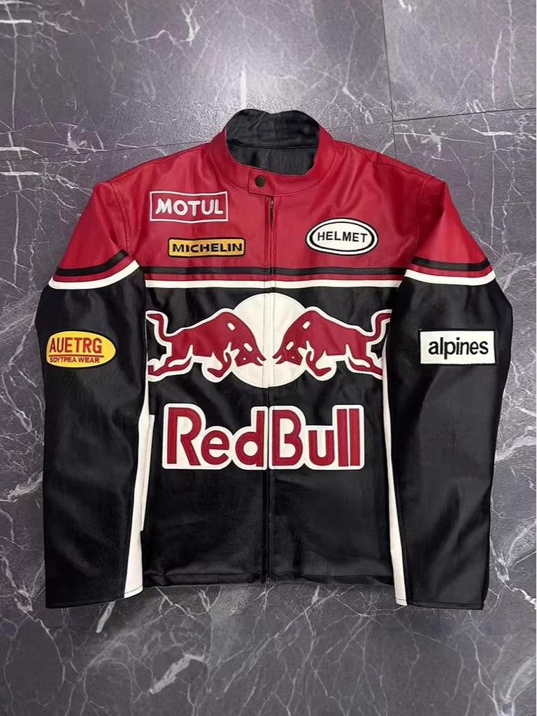 F1 Rennanzug Bestickte Lederjacke - Harley Retro Motorradstil, Baumwoll-Fahranzug, PU-Jacke