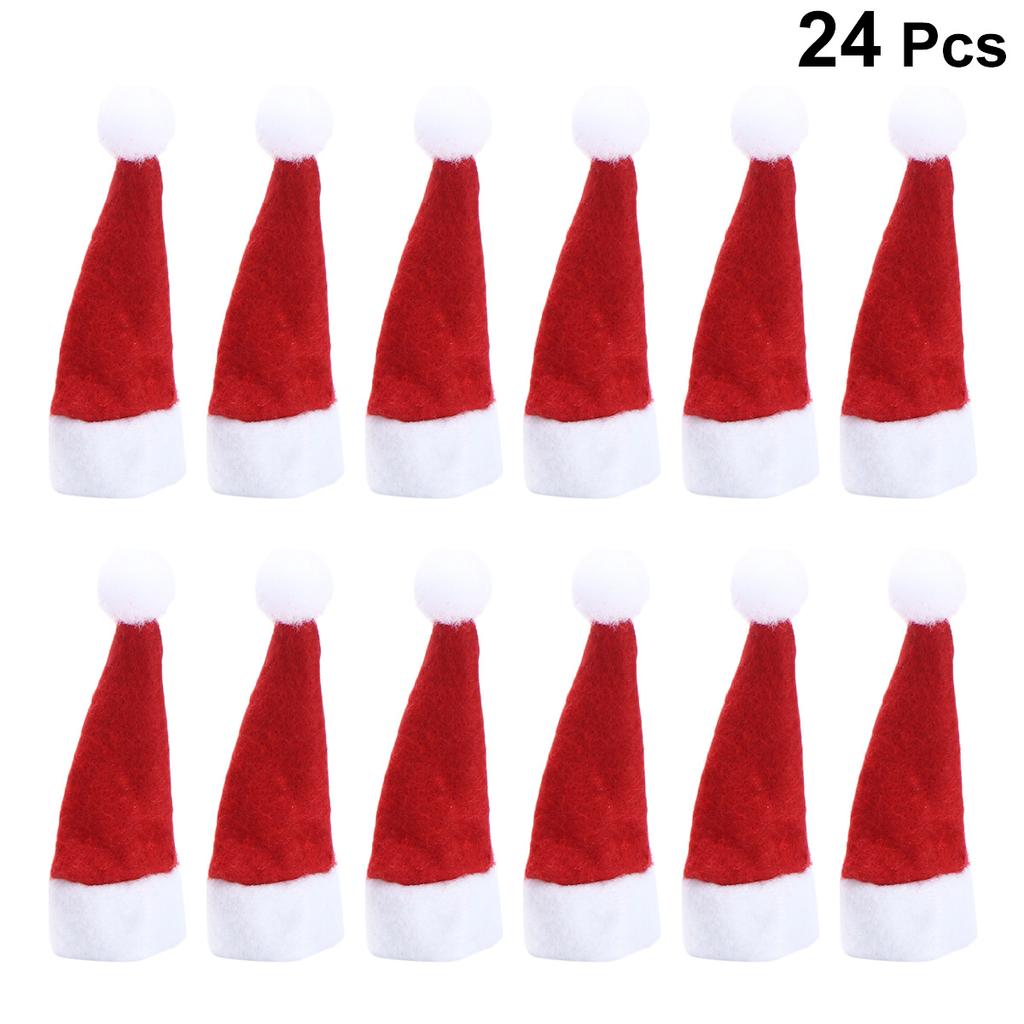 24Pcs Lollipop Hats Mini Christmas Caps Nonwoven Reusable Candy Decor Festive Holiday Party Favors Home Decoration