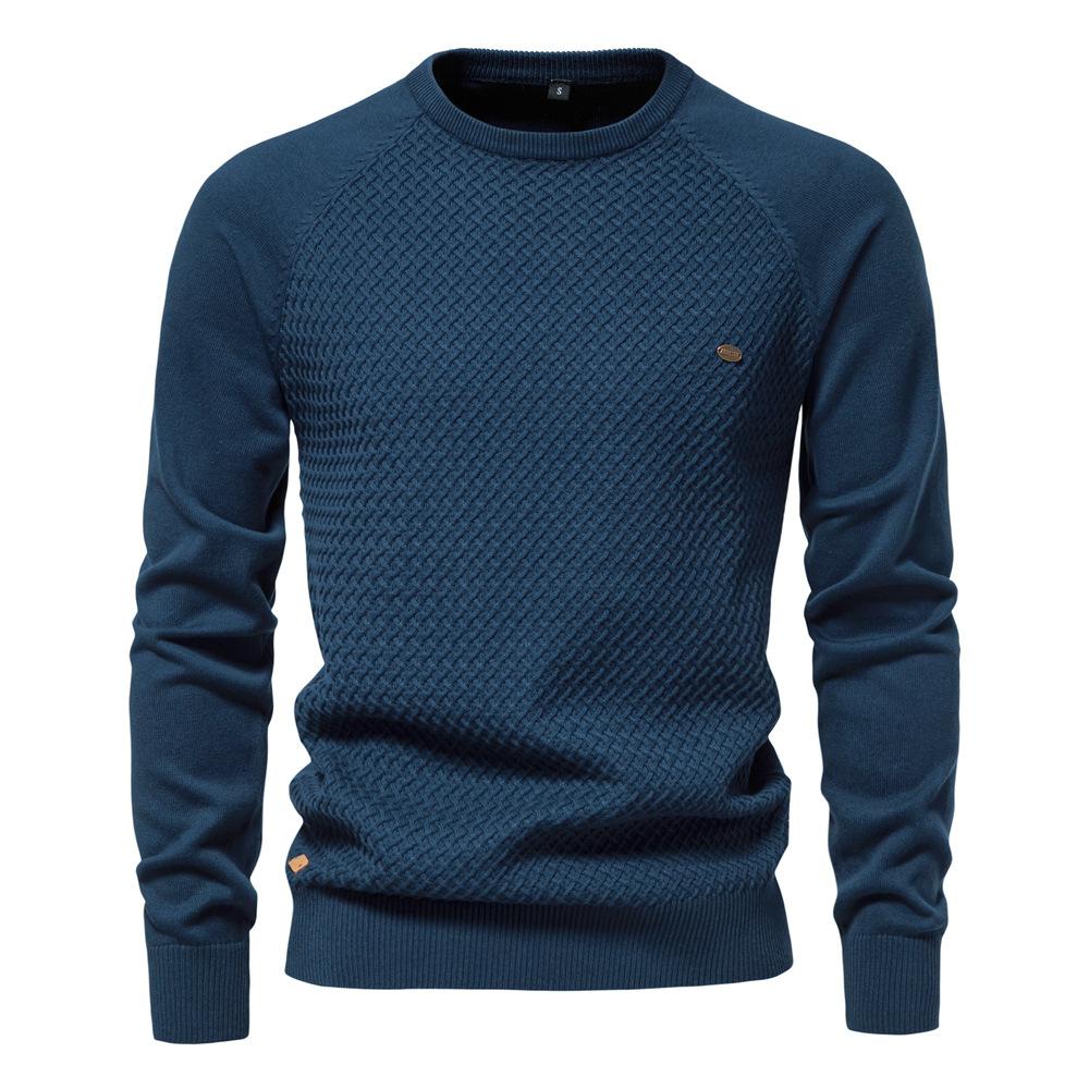 New Autumn and Winter Cotton Men's Sweaters Men's Sweater Pullover Solid Color Raglan Sleeve Sweater