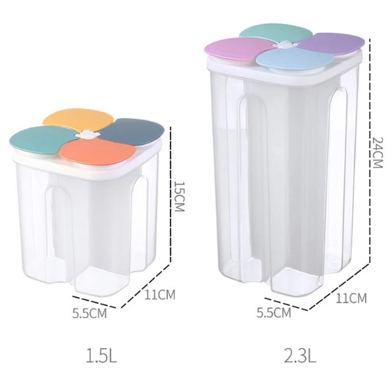 Kitchen Cereals Storage Box Plastic 4 Grids Cereals Sealed Jar Food Container Moisture-proof Grain Tank Spaghetti Keep Fresh Box