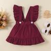 Newborn Ribbed Outfit Ruffle Sleeve Romper Color Suspender Skirt Set 2PC Headband 0-36M