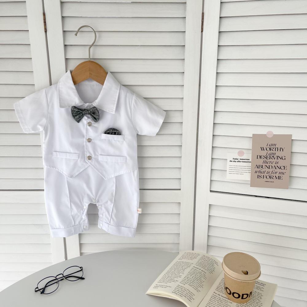 Tuta da Gentiluomo Estiva per Bambino: Finto Due Pezzi a Maniche Corte con Cravatta per Eventi Formali