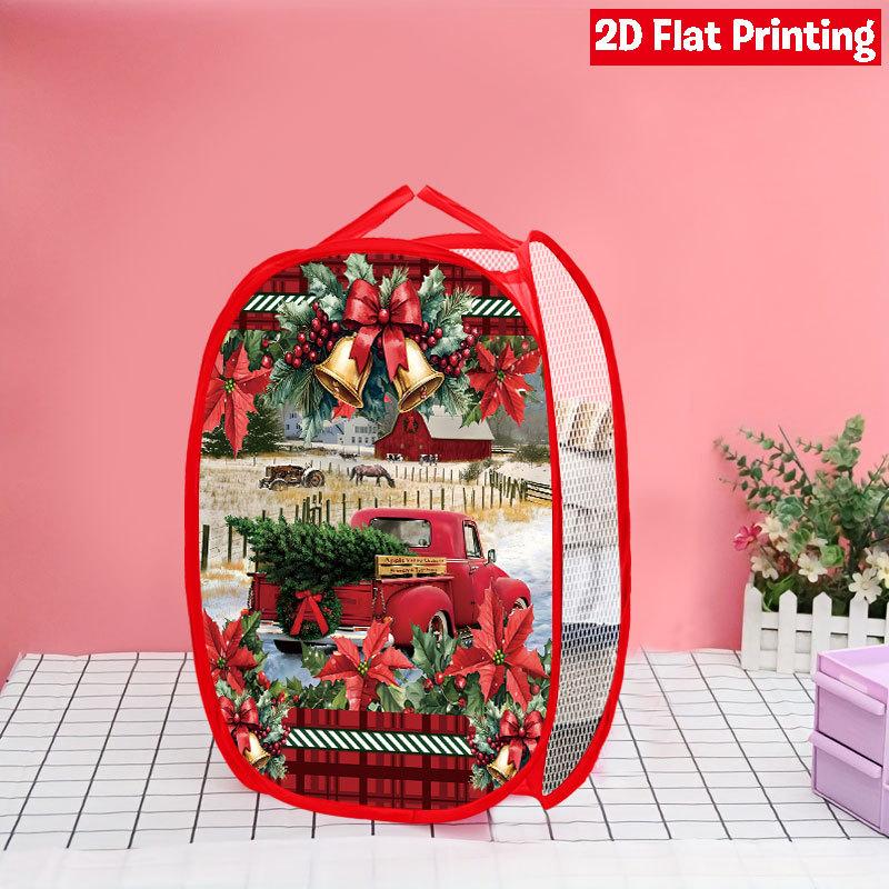 1Pcs Santa Claus Pop-Up Laundry Hamper Expandable Mesh Hamper Basket for Room Bedroom Bathroom Organization Contemporary Storage