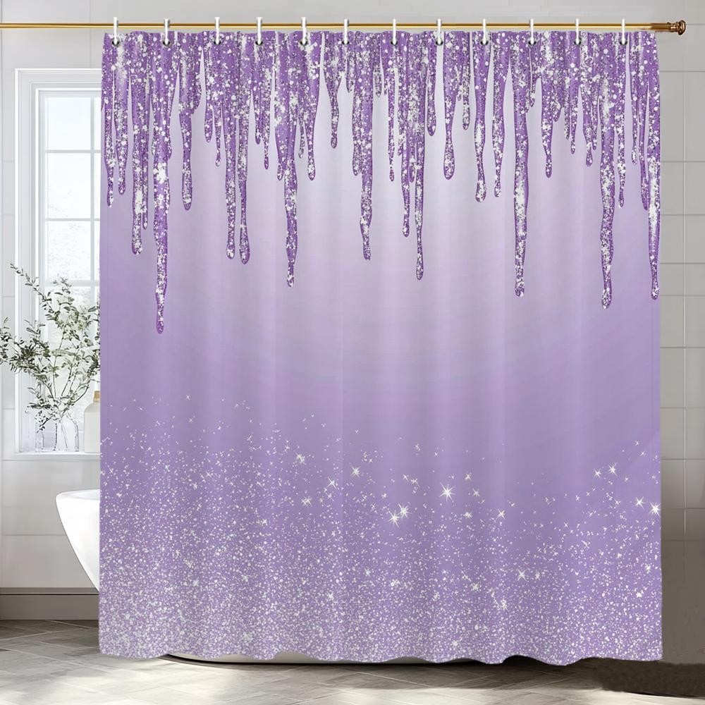 Purple Shiny Pattern Shower Curtain For Bathroom Modern Art Romantic Style Printing Decorative Shower Curtains With Hooks
