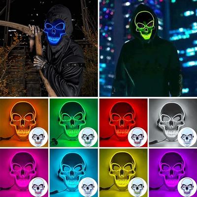 Horreur Halloween Masque de Crâne Halloween Lumière LED Masque Lumière Froide LED Costume Cosplay Masque de Crâne Lumineux Bal de Maquillage de Fête