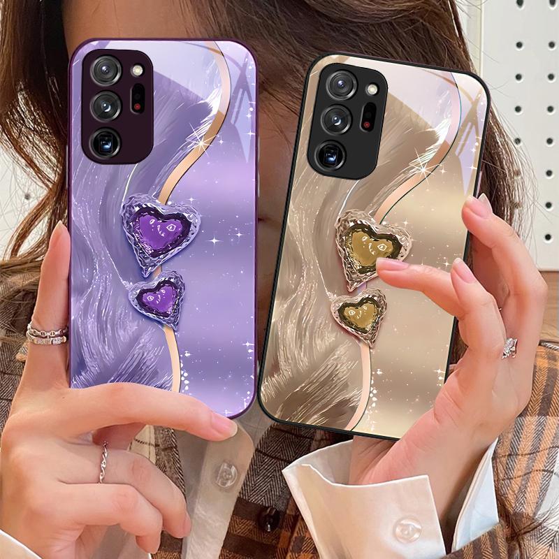 Amber Double Love For Samsung Galaxy Note 8 9 10 PRO 20 Ultra A01 02 03 Core 04E 4G 12 13 5G Tempering Glass Phone Case