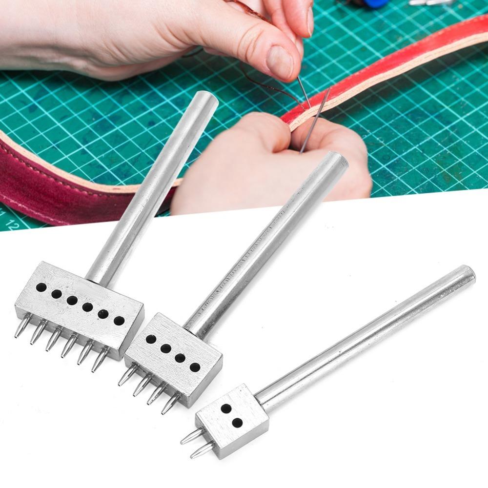 3pcs 4/5/6mm Pitch Leather Hole Punch Tool 2/4/6 Prong Belt Hole Puncher DIY Leather Craft