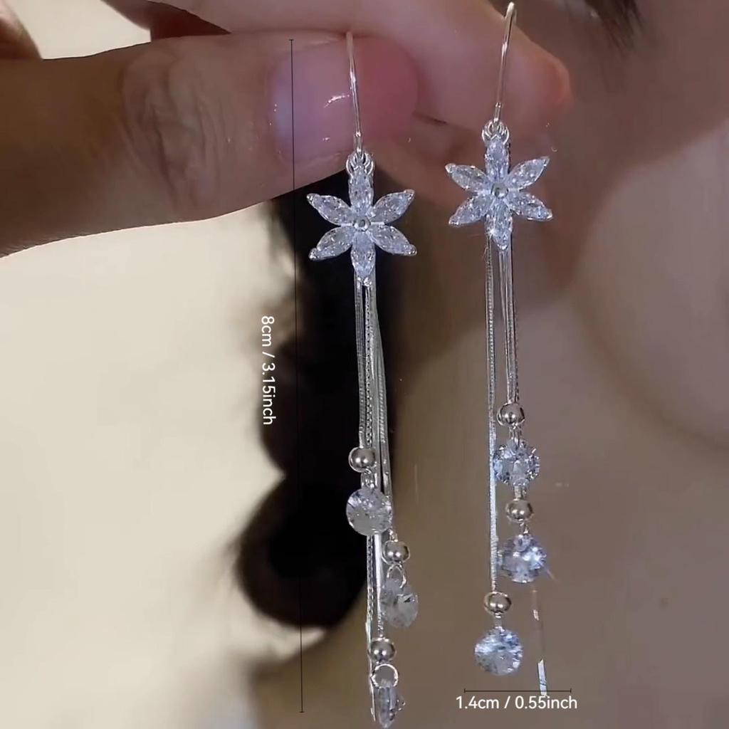 Exquisite Zircon Flower Long Tassel Earrings - Elegant and Versatile Accessories for Women