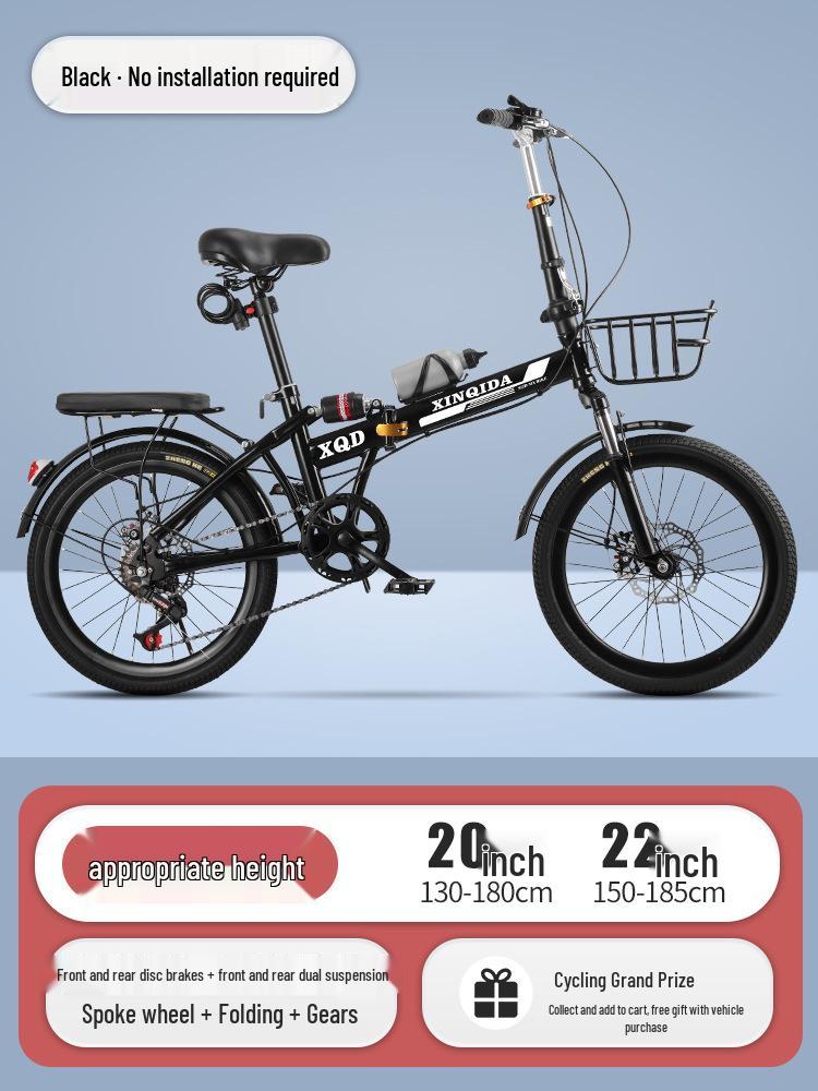 20/22-Inch Foldable Portable Bike with Variable Speed & Shock Absorption for Adults and Children