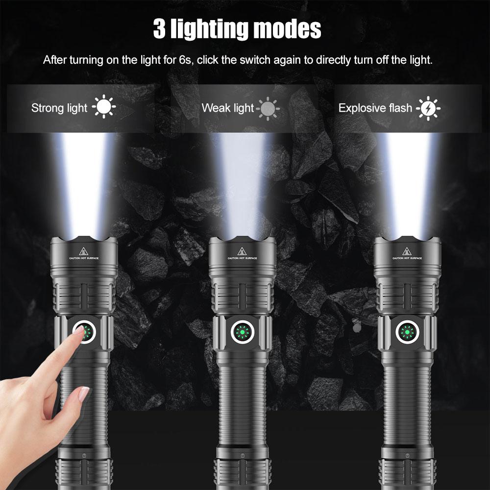 30W 2000lm Professional LED White Flashlight for Hunting Tactical Zoomable 3 Modes Night Scout Lights Set With Rifle Scope Mount