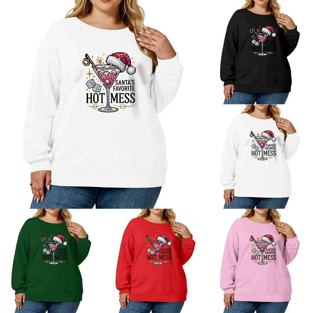 Women's Fashionable Casual Plus-Size Long Sleeve Pullover Printed Sweatshirt
