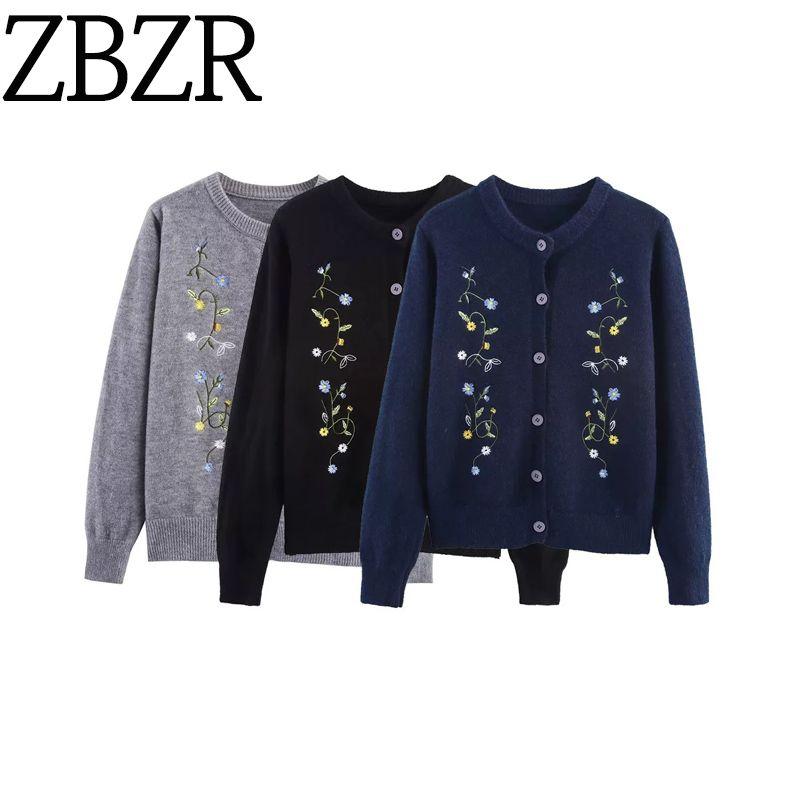 Zbzr Autumn New Women Clothes Western Style Fashion Temperament All-Match Round Neck Long Sleeve Breasted Embroidery Knit Cardigan
