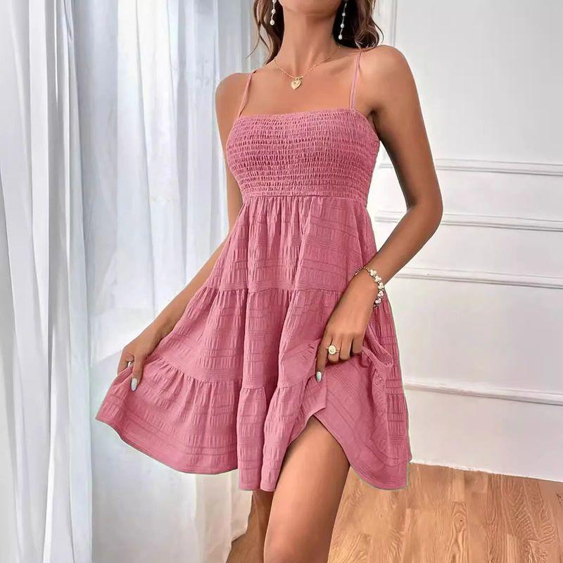 

Solid Color Strapless Camisole Dress Pure Color Casual Bandeau Sling Dress Pink XXL