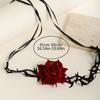 Gothic Thorny Red Rose Choker Necklace Retro Flower Adjustable Rope Collar Necklace For Halloween Cosplay Party Accessories