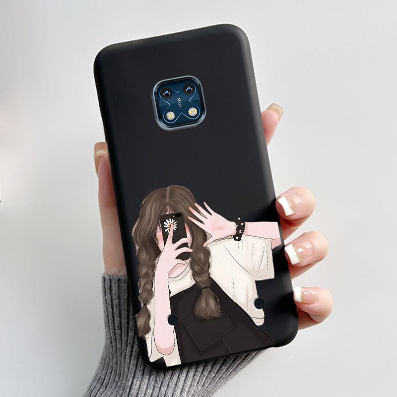 Jelly Color Simple Black Case For Nokia XR20 Popular Little Girl Viral Lucky Pattern Shell With Shockproof Bumper Soft Cover