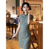 New Chinese elegant stand-up collar jacquard short-sleeved cheongsam dress women's summer temperament small short cheongsam daily wear
