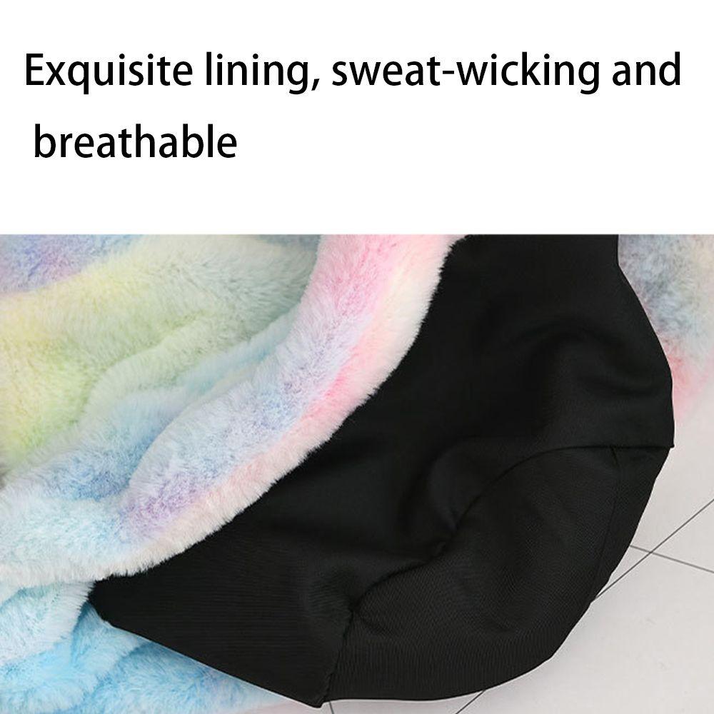 Rainbow Tie Dye Korean Style Cap Women Fisherman Hat Autumn Winter Hat Faux Fur Bucket Hat