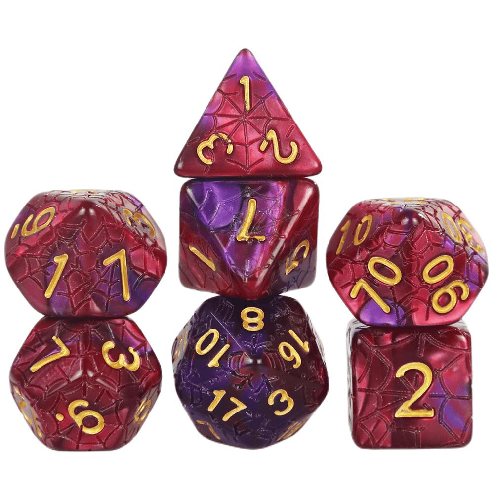 Mixing Color Dice DND 7pcs Polyhedral Dice Set with Engraving Spider Web Effect for DND RPG Magic Gathering Table Game D&D Dice