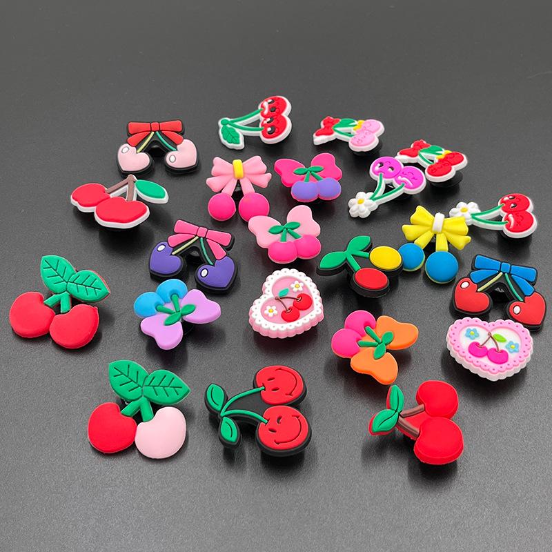 Cherry Hole Cartoon Shoe Buckles: Soft Rubber Red Fruit Series for Kids' DIY Garden Shoes
