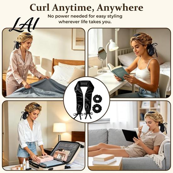 Women No Heat Curlers Hair Curling Headband with Scrunchies Curler Band Adjustable Drawstring Overnight Tool for Long Thick Sleeping