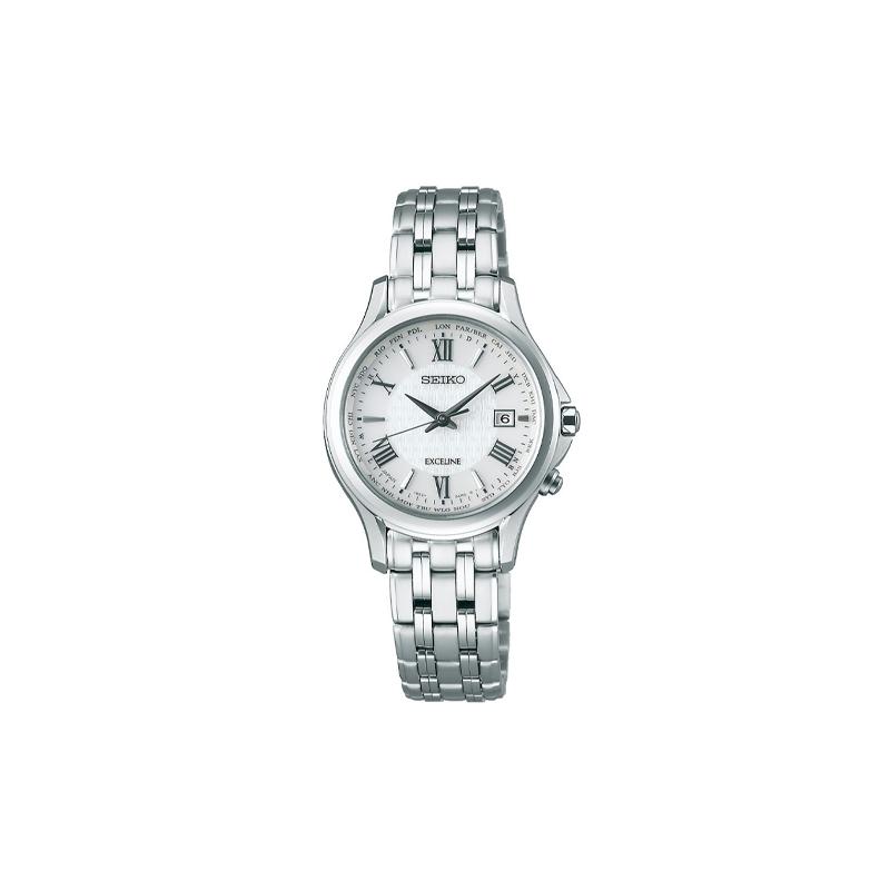 SEIKO 100 meters waterproof solar Quartz titanium strap 28mm women s watch white dial SWCW161 синий