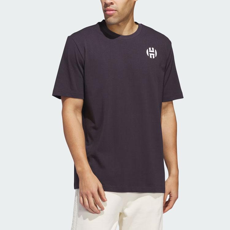 Adidas Harden Graphic Basketball Sports Short Sleeve Tee Men Tops Black Purple IU2804