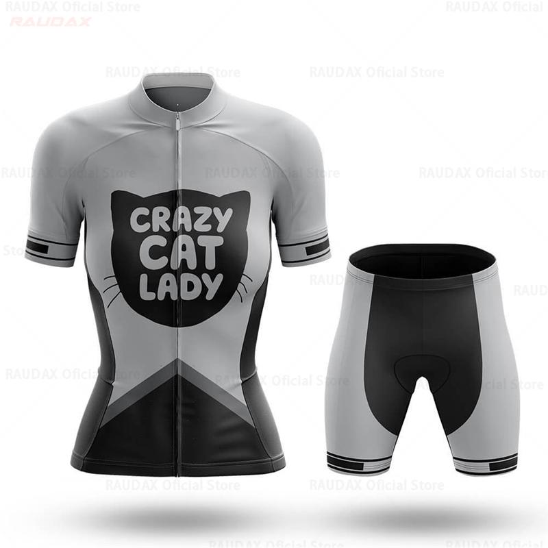 Women's Cycling Jersey Set Pink Cartoon Cat Summer Short Sleeve Breathable MTB Bike Cycling Clothing Maillot Ropa Ciclismo Mujer