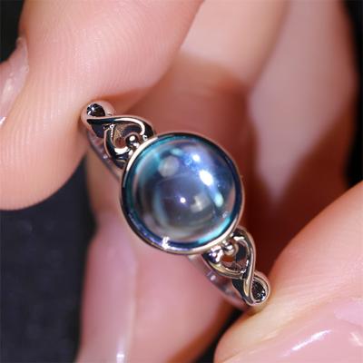 Fashion Palladium White K Sea Blue Glass Ring Korean Style Korean Version