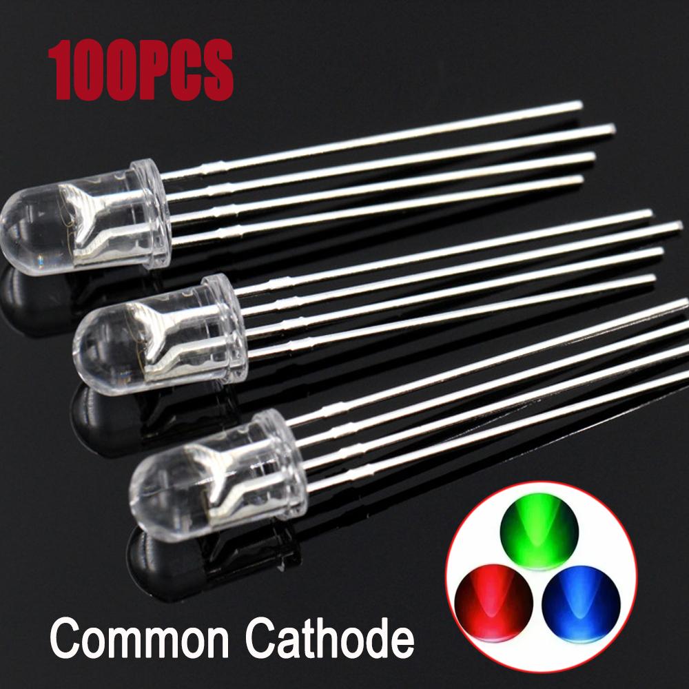 Full-color 5mm RGB LED Diodes Common Cathode/Anode Four Feet Transparent Red/green/blue Highlight Color Light 5mm Diode Colorful