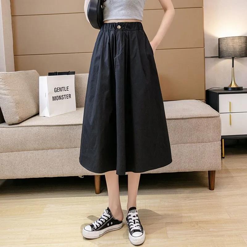2025 Black High Waist Midi A-Line Skirt: Slimming, Petite, Versatile Summer Casual