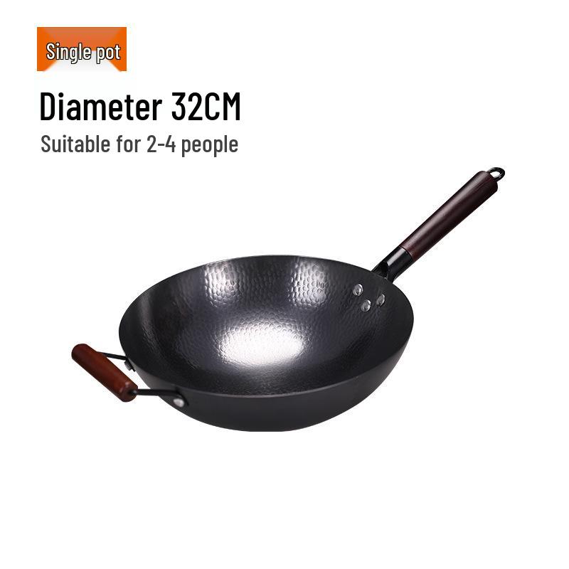 Zhangqiu Hand-Hammered Uncoated Non-Stick Wrought Iron Stir-Fry Wok with Spatula