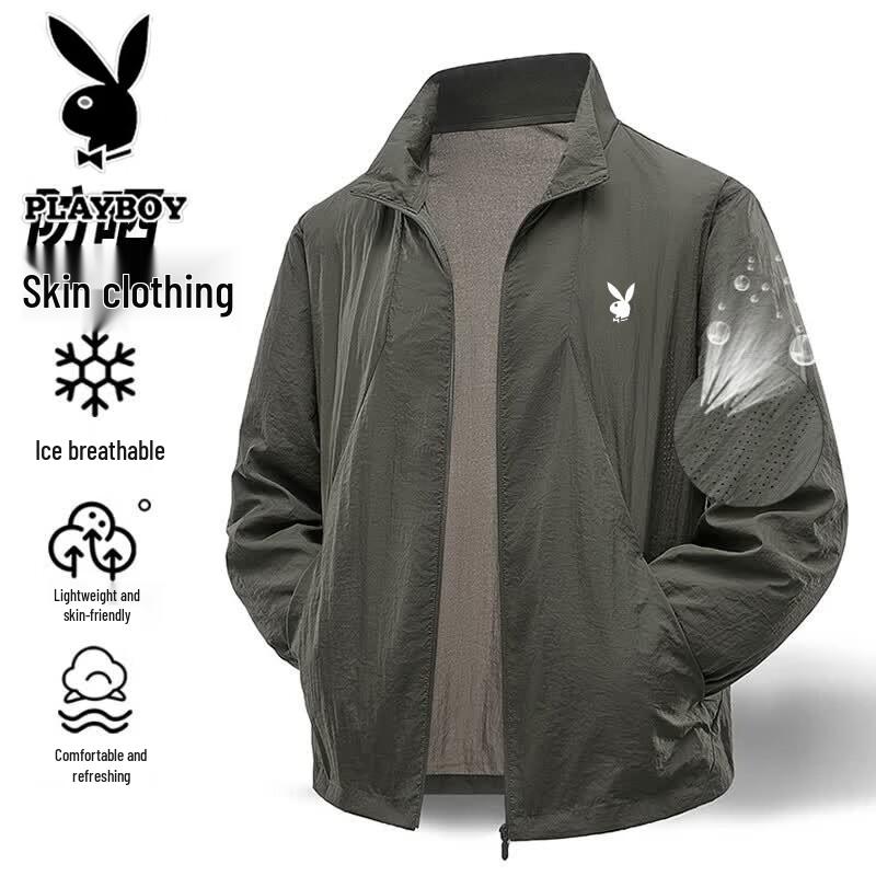 PLAYBOY Men s Summer Ice-Feel UV Protection Long-Sleeve Jacket L