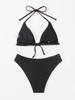 Ribbed Triangle Cup Tie Side Sexy Bikini Swimsuit Fashionable For Summer Holiday
