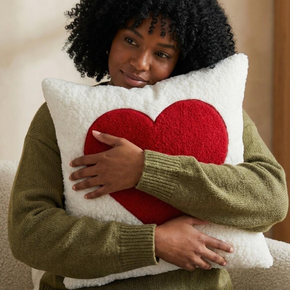 Soft Valentine Heart Pattern Pillowcase Embroidery Decorative Tufted Cushion Case Square 45CM Throw Pillow Cover