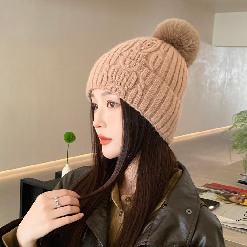 Cold and Warm Hairball Knitted Hat Women Outdoor Windproof Velvet Versatile Ear Protector Wool Hat Winter New