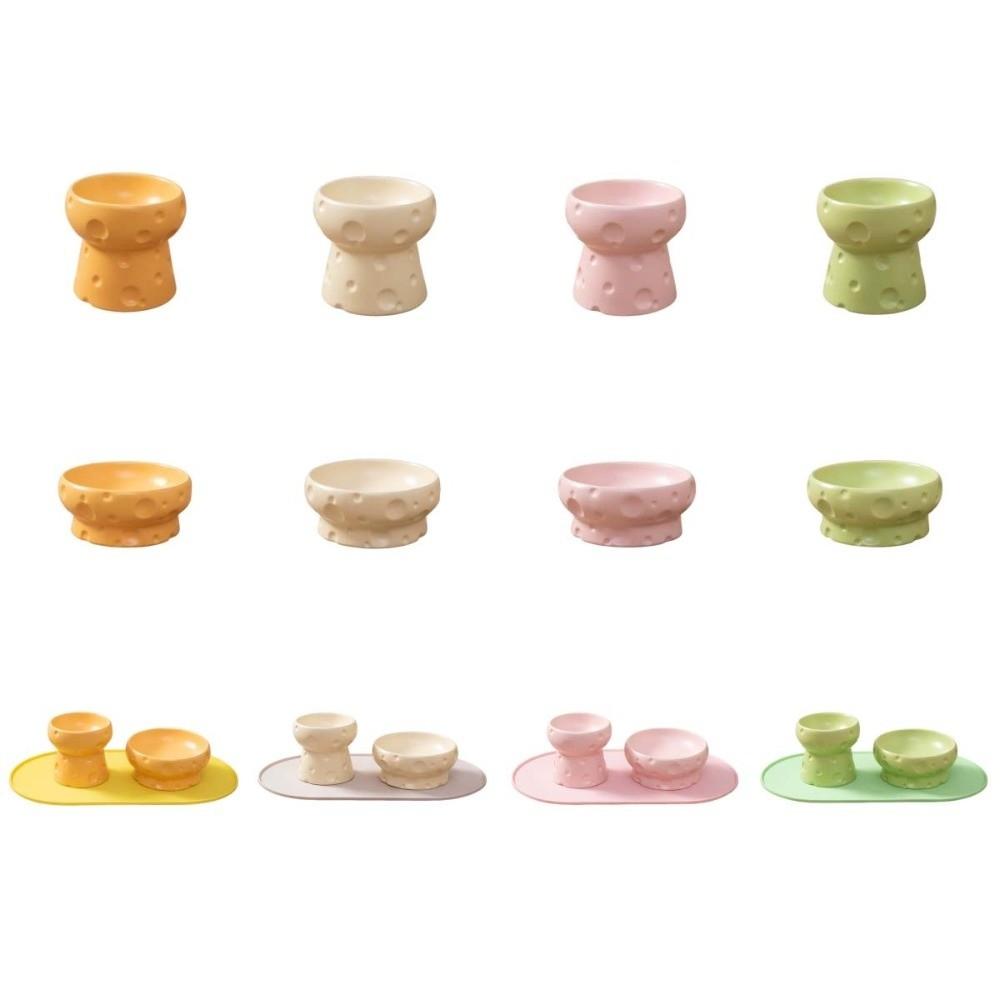 Large Diameter Elevated Cat Bowl Anti-knock Anti-spill Neck Protection Bowl Cheese Shape Ceramic Pet Food Bowl