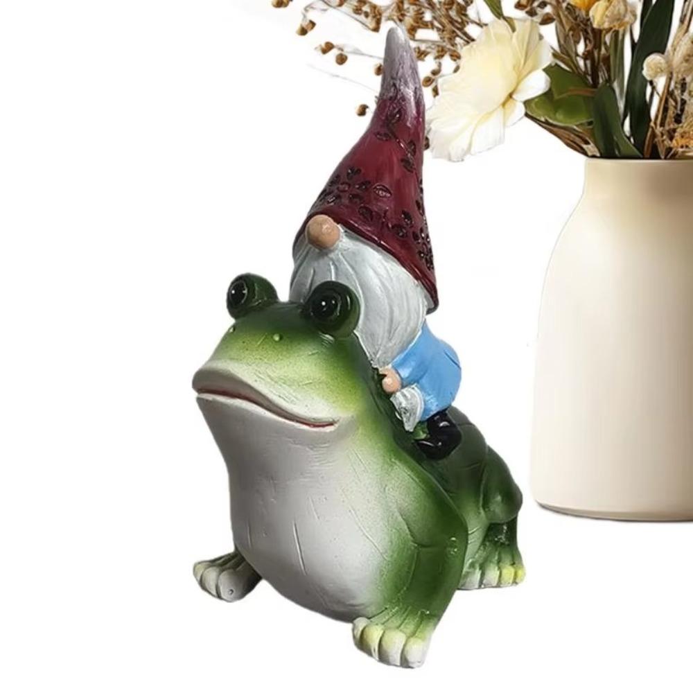 Cartoon Gartenzwerg Figur Lustige Zwerg Skulptur Kreativer Zwerg Froschreiter Statue Zuhause