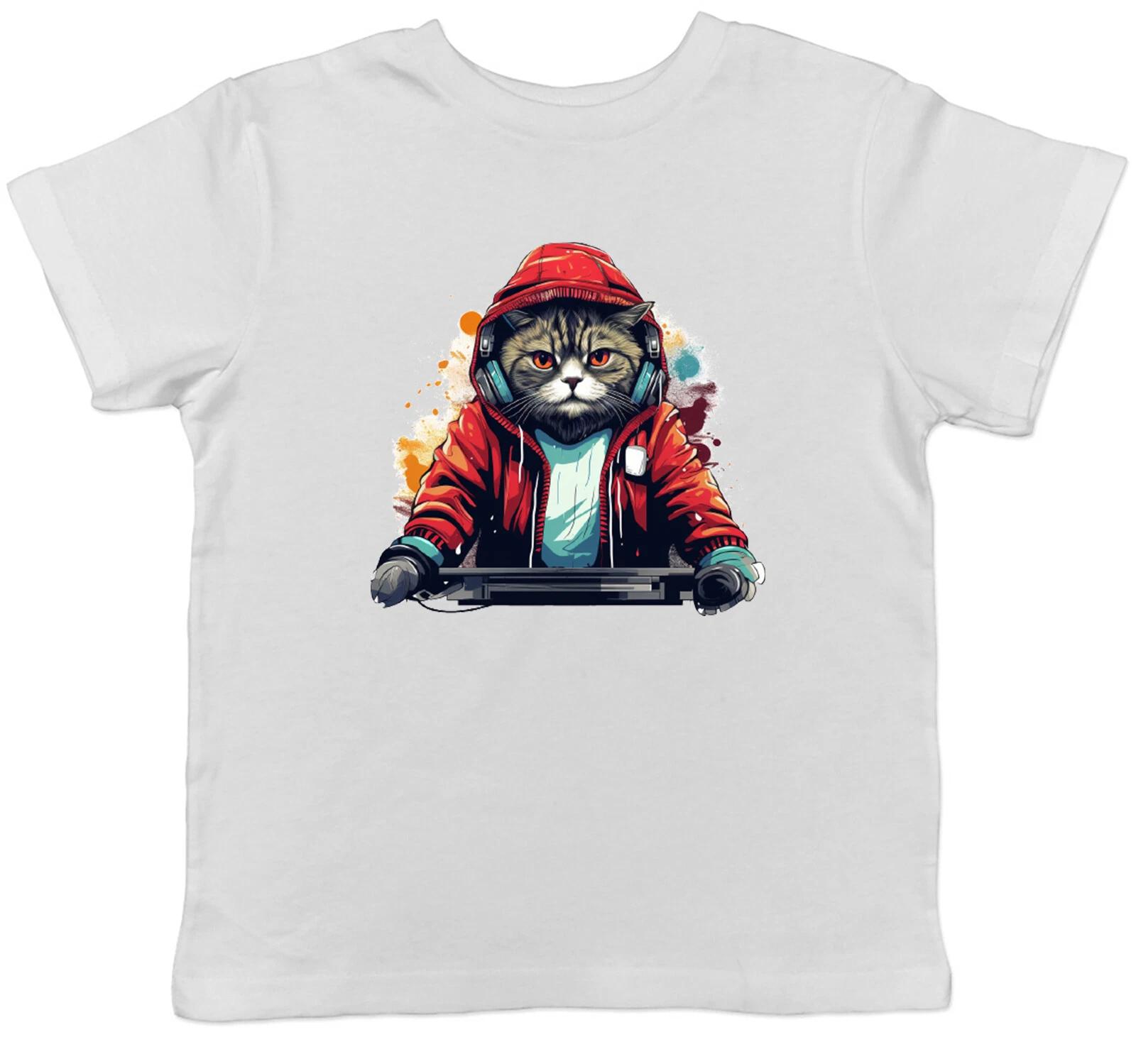 

DJ Cat Kids T-Shirt Music Decks Headphones Remix Childrens Boys Girls Gift 100